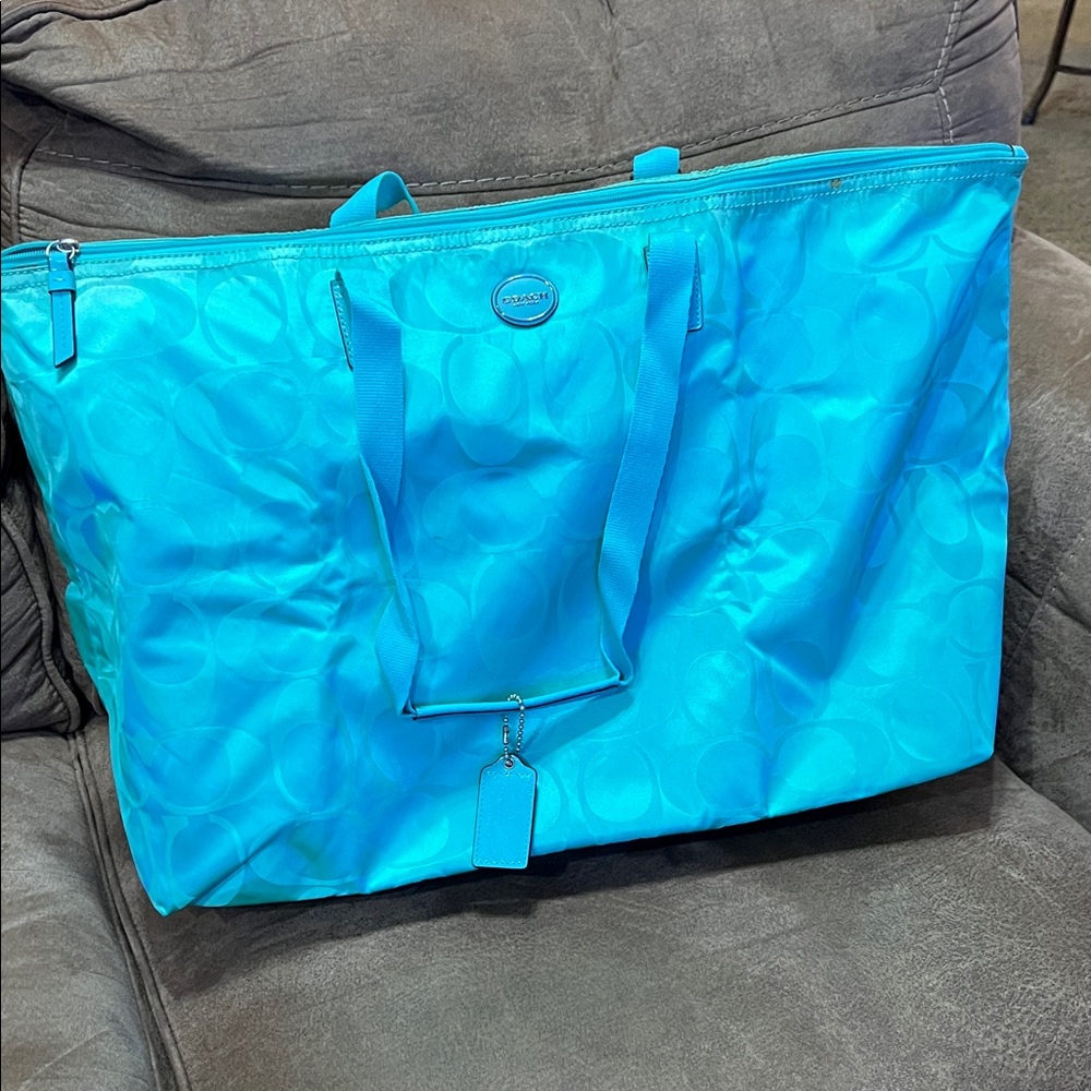 Coach Bright Turquoise Signature Tote